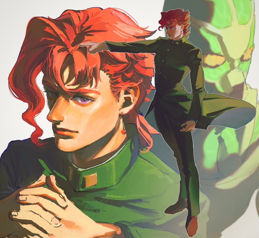 kakyoin noriaki and hierophant green (jojo no kimyou na bouken and 1 more) drawn by uu0000322