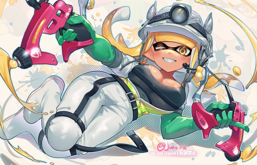 inkling player character and inkling girl (splatoon and 1 more) drawn by jinkoika