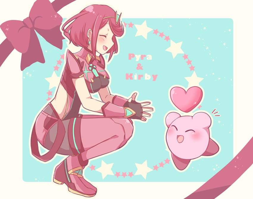 pyra and kirby (xenoblade chronicles and 3 more) drawn by amanoru_mozuku