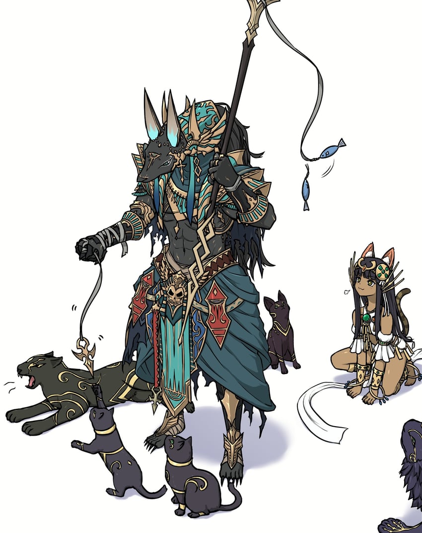 bastet and anubis (puzzle & dragons) drawn by tento_(te_nnto22)