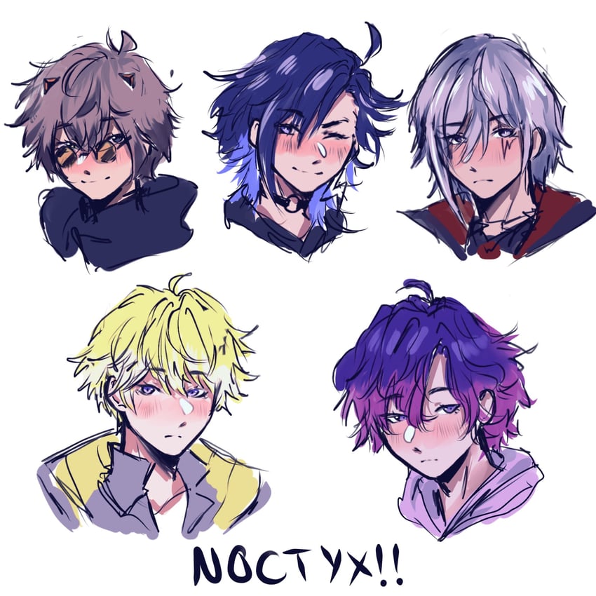 sonny brisko, alban knox, uki violeta, fulgur ovid, and yugo asuma (nijisanji and 1 more) drawn by kizeshoe