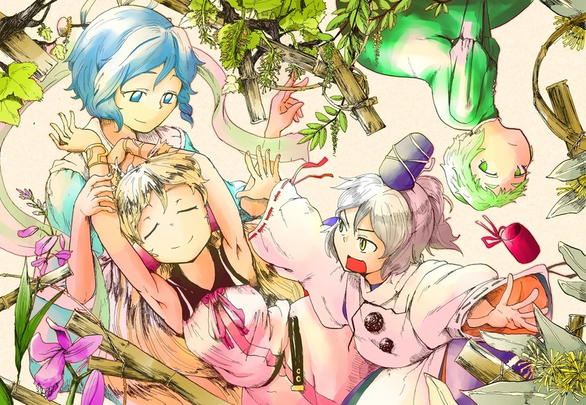 toyosatomimi no miko, mononobe no futo, kaku seiga, and soga no tojiko (touhou) drawn by uokin2