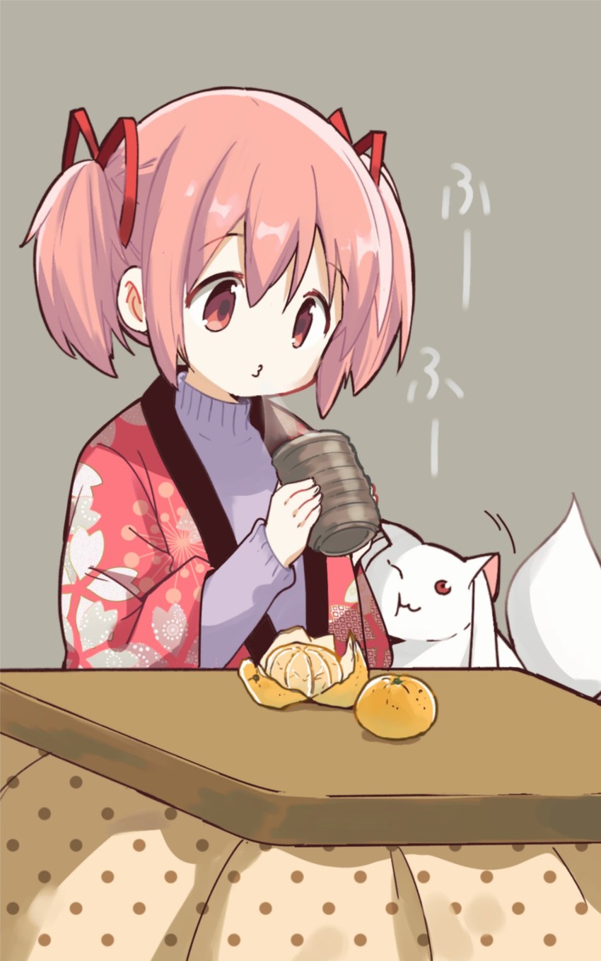 kaname madoka and kyubey (mahou shoujo madoka magica) drawn by tsubaki_(tatajd)