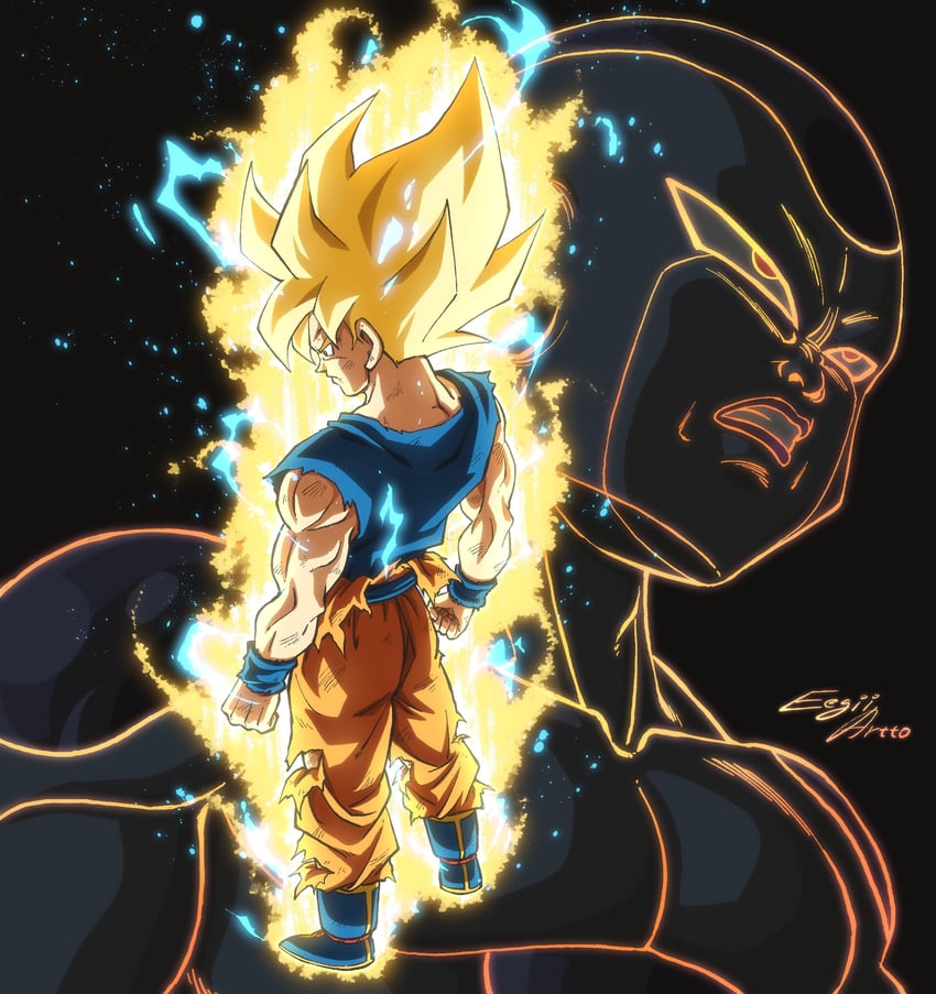 son goku, frieza, and final form frieza (dragon ball and 1 more) drawn by eegiiartto