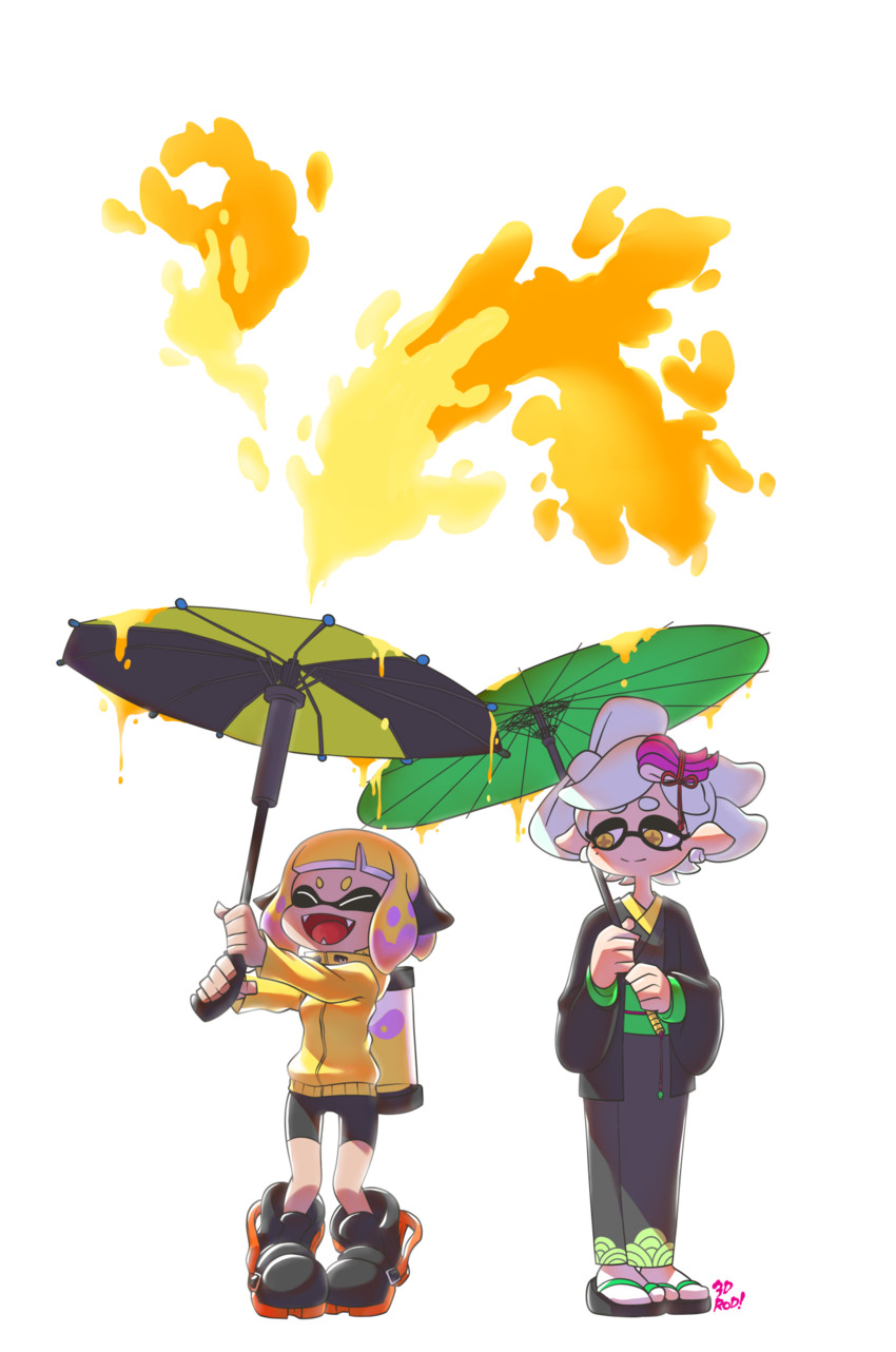 inkling player character, inkling girl, agent 4, and marie (splatoon and 1 more) drawn by 3d_rod!