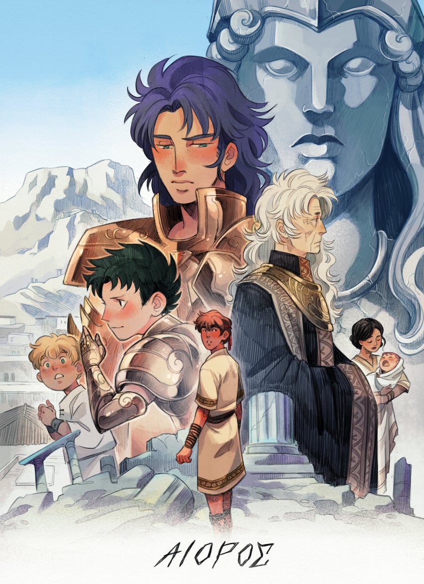 kido saori, gemini saga, capricorn shura, leo aiolia, aries shion, and 2 more (saint seiya) drawn by ameliecausse