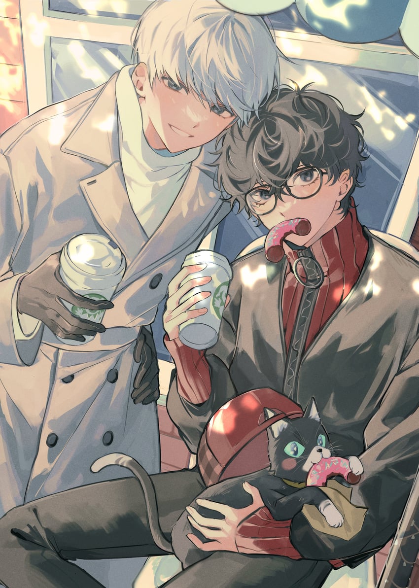 narukami yu, amamiya ren, and morgana (persona and 2 more) drawn by mnce_o