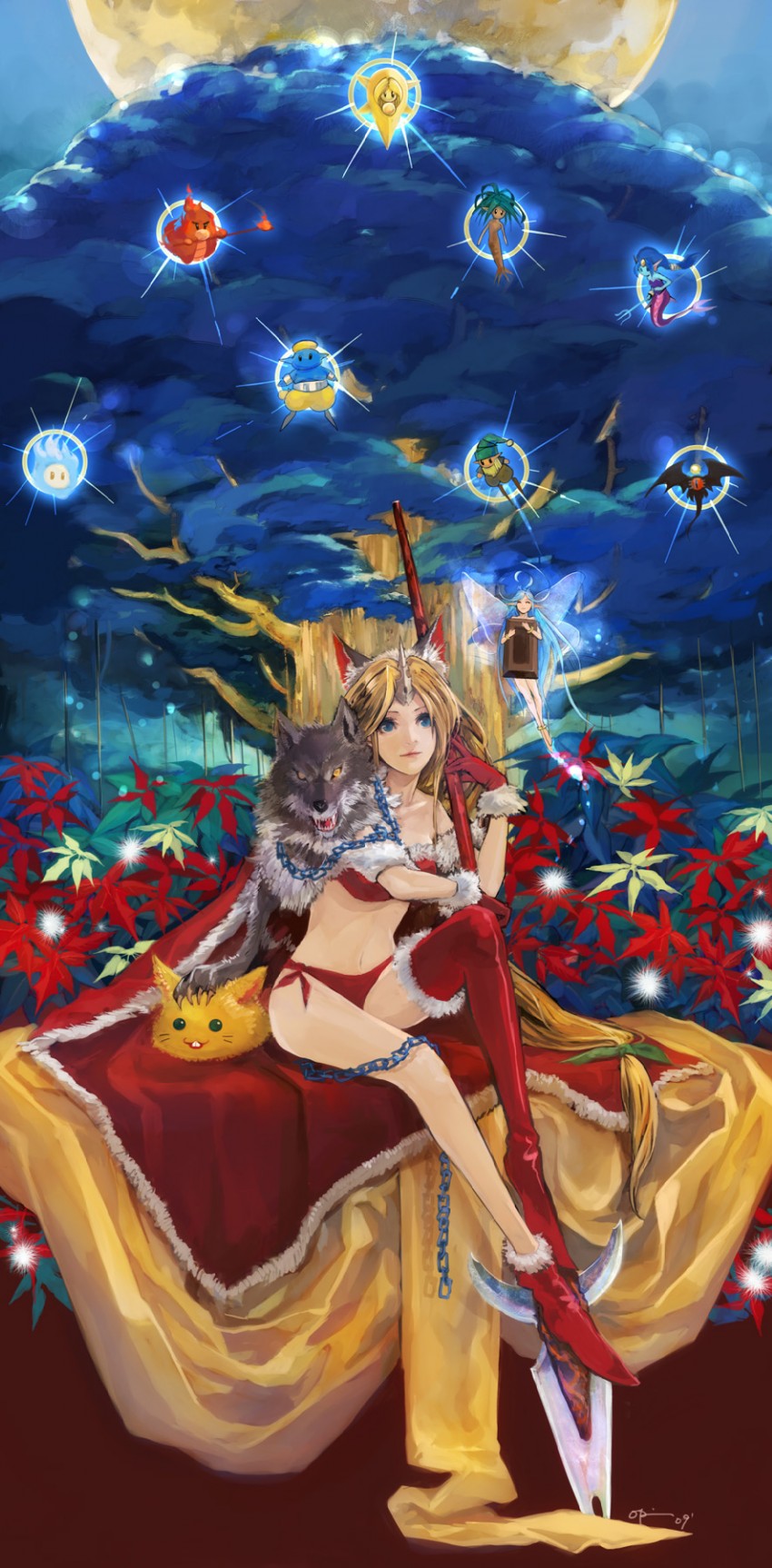 riesz, rabite, fenrir knight, faerie, undine, and 7 more (seiken densetsu and 1 more) drawn by opiu