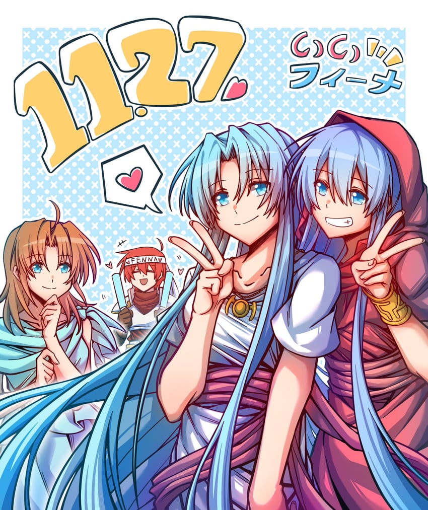 adol christin, feena, reah, and lilia (ys and 1 more) drawn by arkibk
