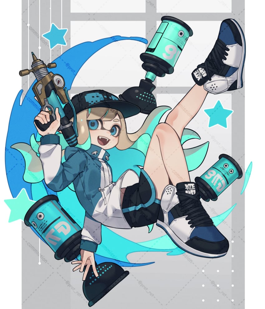 inkling player character and inkling girl (splatoon) drawn by prat_rat