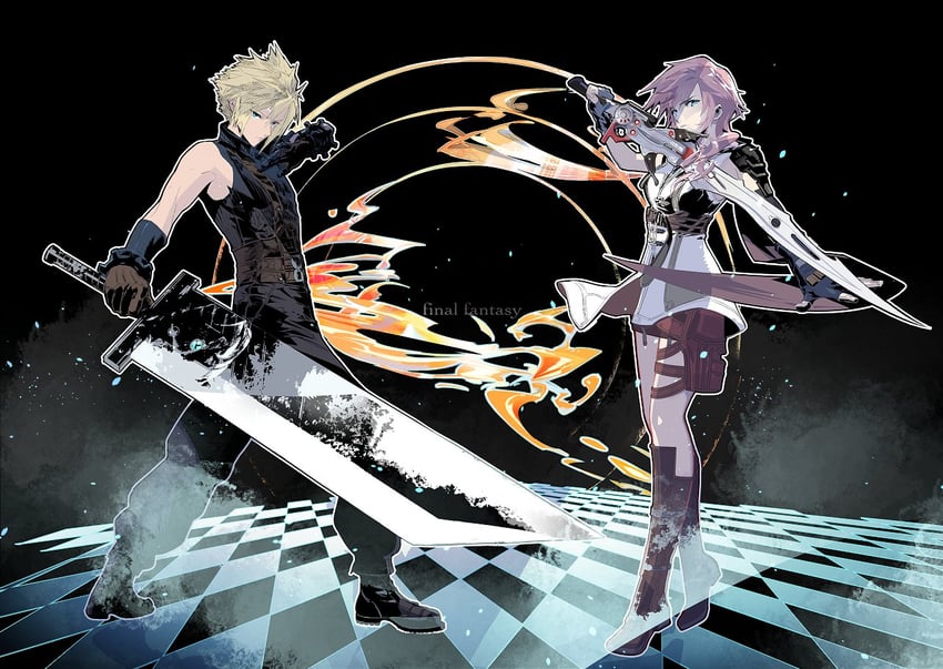 cloud strife and lightning farron (final fantasy and 3 more) drawn by cofffee