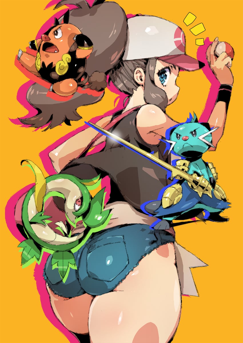 hilda, dewott, servine, and pignite (pokemon and 1 more) drawn by puchidori