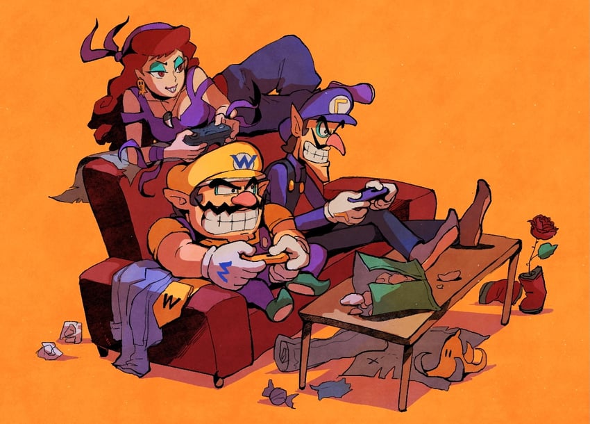 wario, waluigi, and captain syrup (mario and 1 more) drawn by rinabee_(rinabele0120)