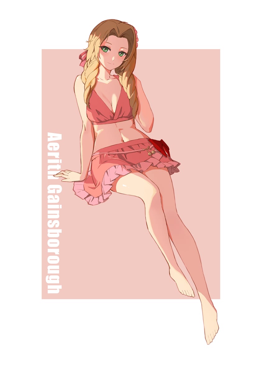 aerith gainsborough (final fantasy and 3 more) drawn by mitarashi_(mita)