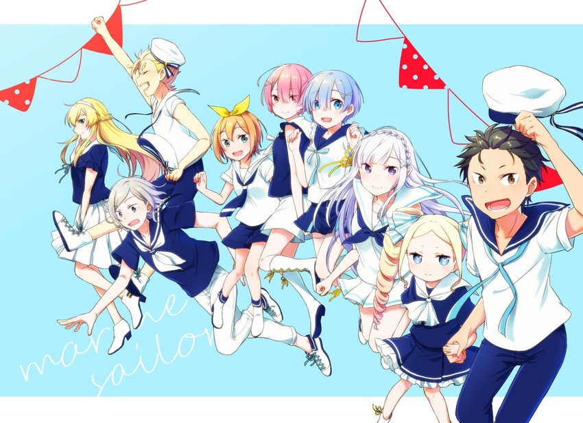 rem, emilia, ram, natsuki subaru, beatrice, and 4 more (re:zero kara hajimeru isekai seikatsu) drawn by kanata_(kanakana_re0)