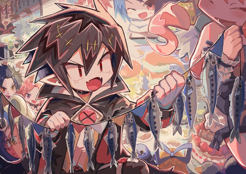 etna, prinny, flonne, laharl, rozalin, and 8 more (disgaea and 1 more) drawn by xbakoukix