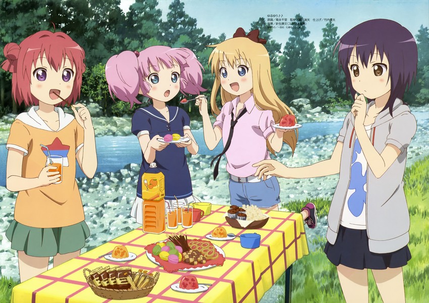 toshinou kyouko, akaza akari, funami yui, and yoshikawa chinatsu (yuruyuri and 2 more) drawn by kikunaga_chisato