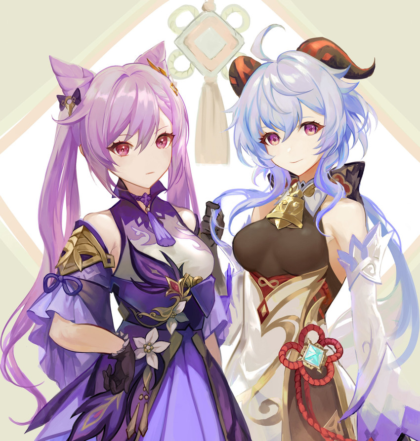 ganyu and keqing (genshin impact) drawn by mibe_(goforit_mibe)