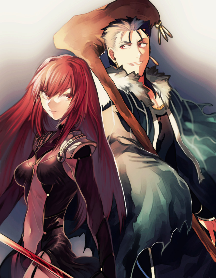 scathach and cu chulainn (fate and 1 more) drawn by naoko_(juvenile)
