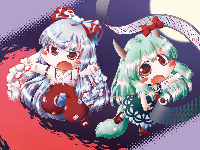 fujiwara no mokou, kamishirasawa keine, and ex-keine (touhou) drawn by matty_(zuwzi)
