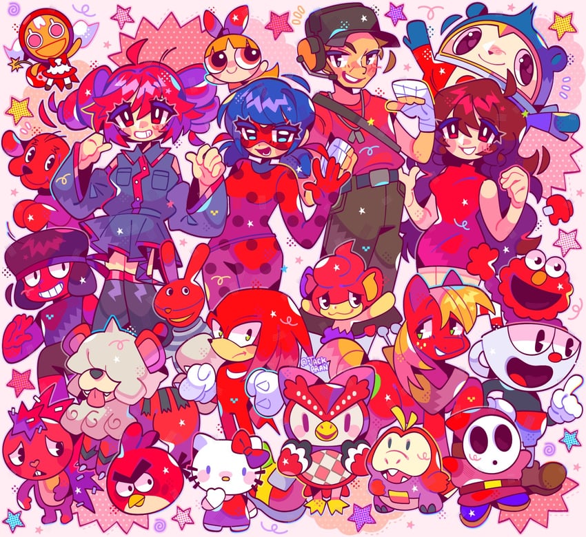 kasane teto, kuma, hello kitty, crewmate, fuecoco, and 20 more (pokemon and 23 more) drawn by jack0ran