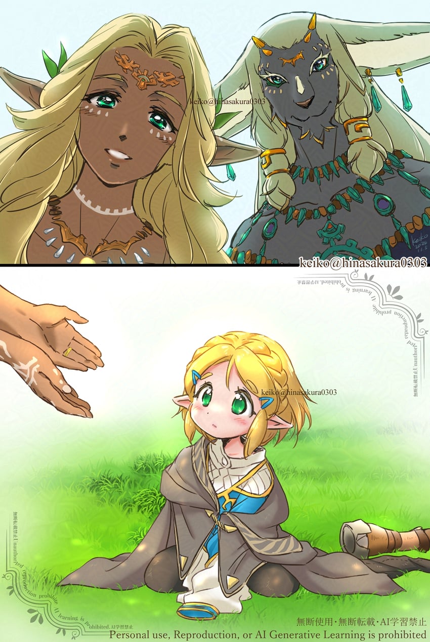 princess zelda, sonia, and rauru (the legend of zelda and 1 more) drawn by kusanagi_keiko