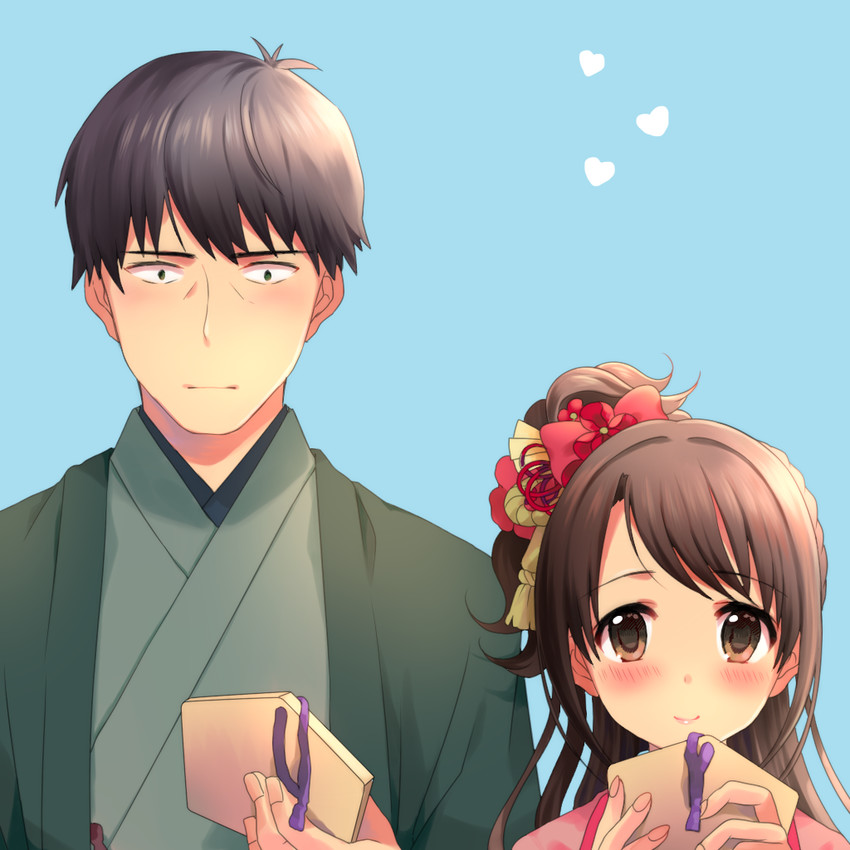 producer and shimamura uzuki (idolmaster and 1 more) drawn by shiki_hinako