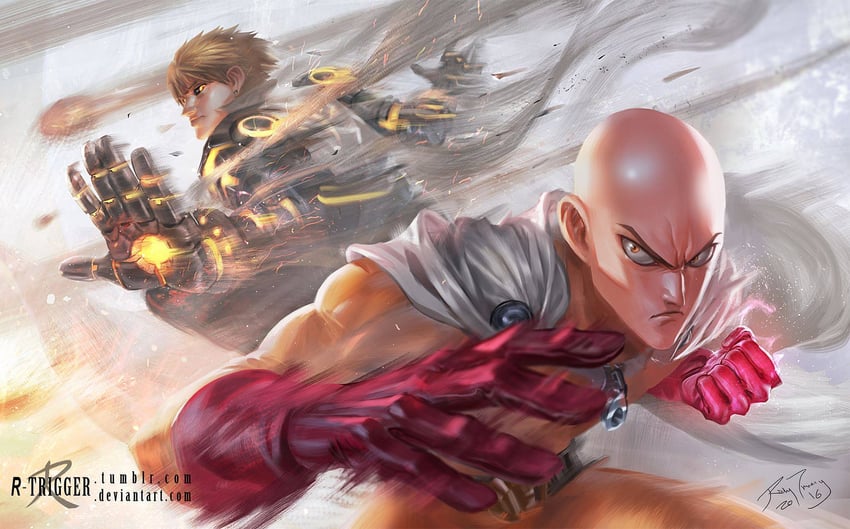 saitama and genos (one-punch man) drawn by richy_truong