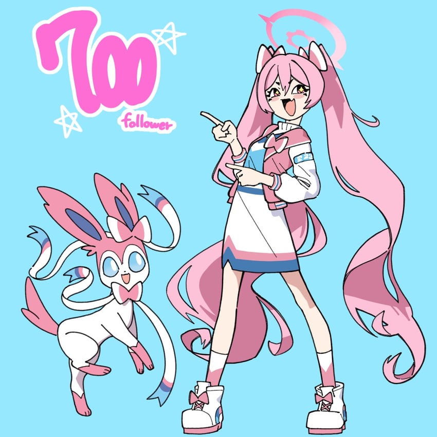 sylveon and koyuki (pokemon and 1 more) drawn by 1bell1_1bell1