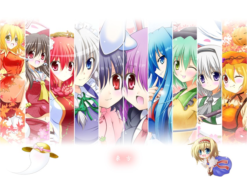 hakurei reimu, izayoi sakuya, komeiji koishi, konpaku youmu, alice margatroid, and 6 more (touhou) drawn by osashin_(osada)