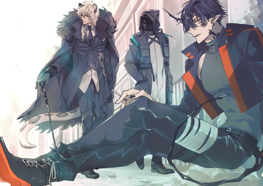 doctor, silverash, and flamebringer (arknights) drawn by toriyoshi