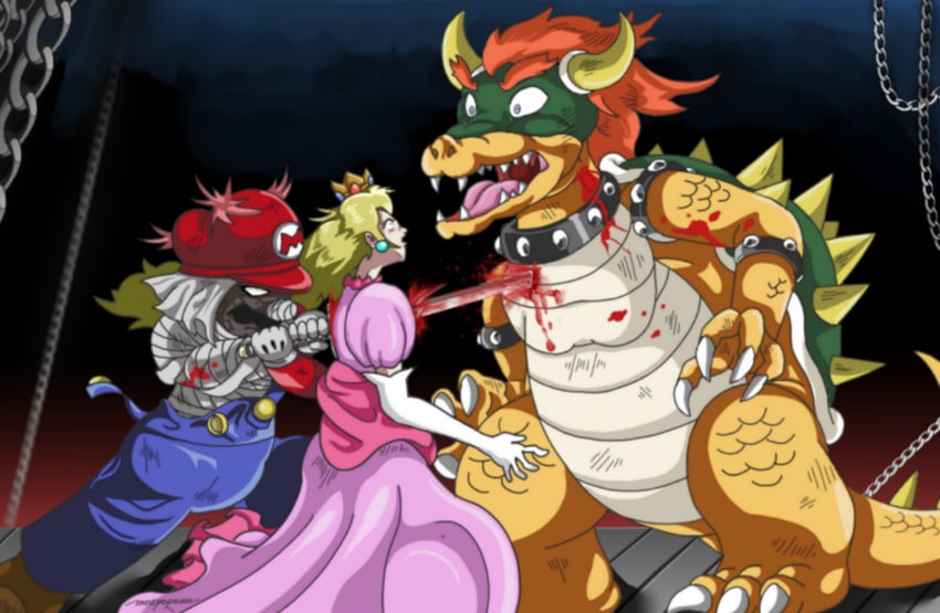 princess peach, mario, bowser, and shishio makoto (mario and 1 more) drawn by mojapene