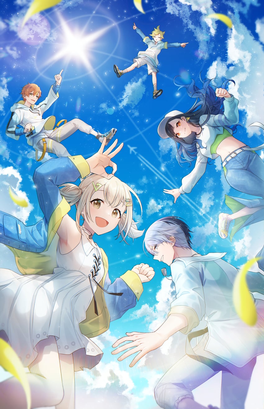 kagamine len, shinonome akito, shiraishi an, aoyagi touya, azusawa kohane, and 1 more (vocaloid and 2 more) drawn by offtoon12