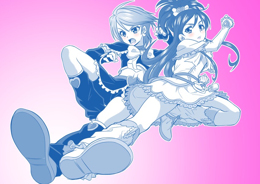 misumi nagisa, yukishiro honoka, cure black, and cure white (precure and 1 more) drawn by kaneko_naoya