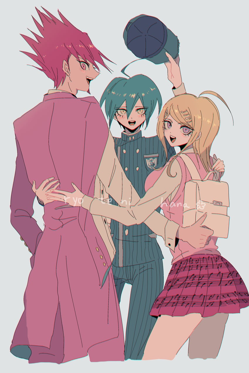 saihara shuichi, akamatsu kaede, and momota kaito (danganronpa and 1 more) drawn by bare_akr