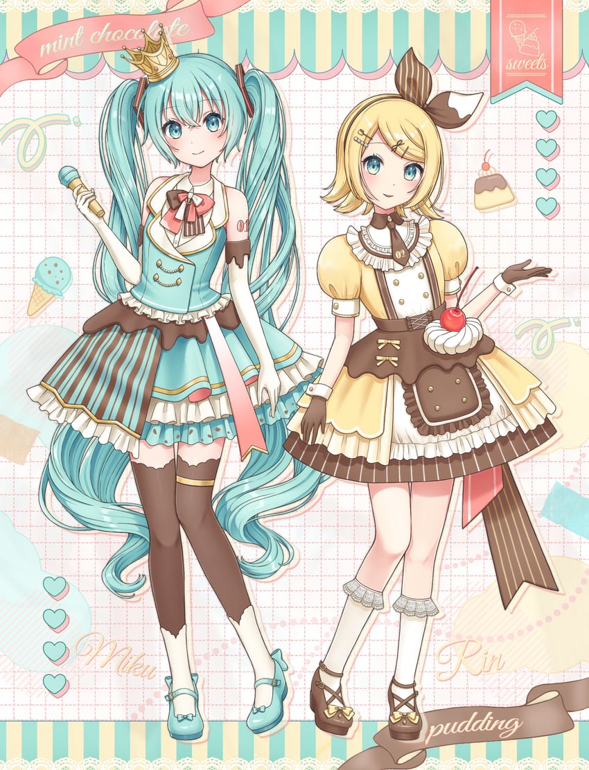 hatsune miku and kagamine rin (vocaloid) drawn by nekoneko_(nekohoshi_neko)