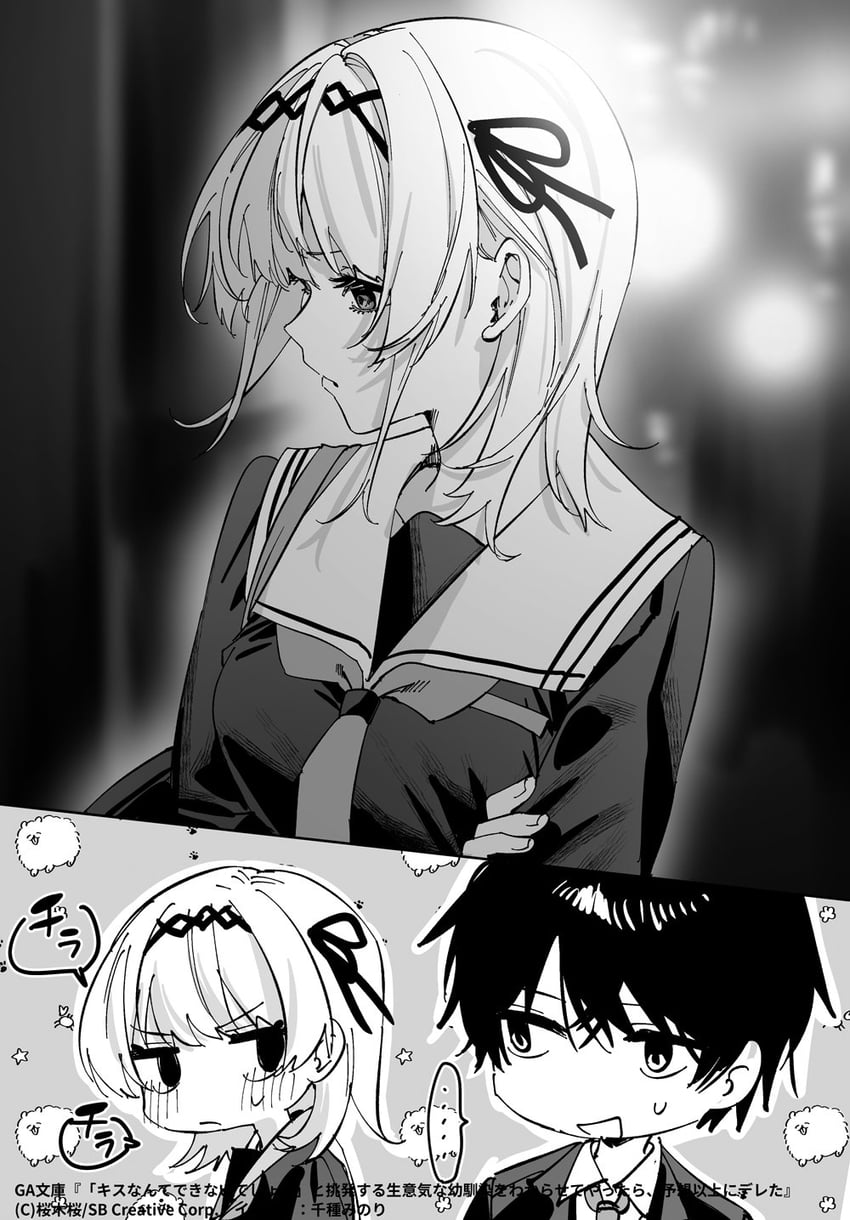 kamishiro airi and kazami ibuki (kiss nante dekinai desho? to chouhatsu suru namaikina osananajimi wo wakara sete yattara yosouijou ni dereta) drawn by chigusa_minori
