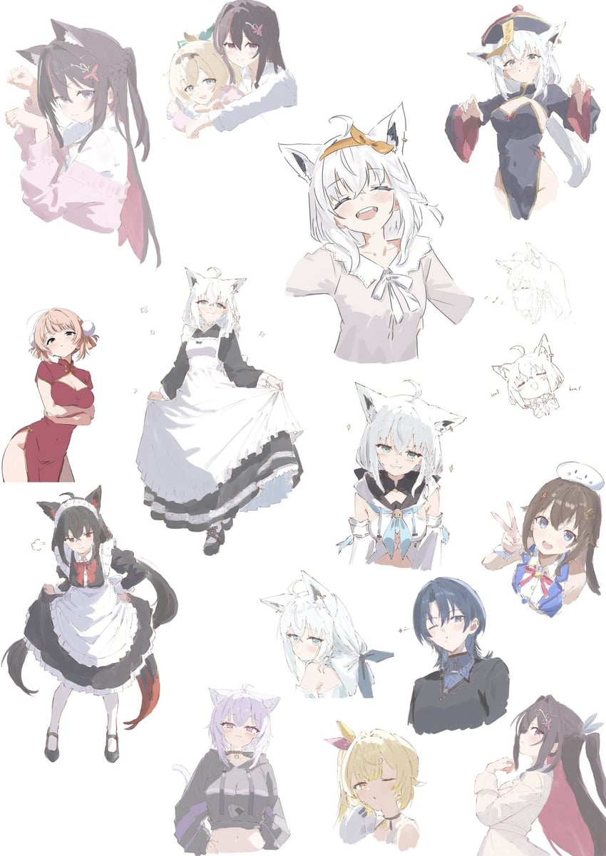 shirakami fubuki, nekomata okayu, kazama iroha, shigure ui, hoshikawa sara, and 4 more (hololive and 3 more) drawn by daimyojin_t