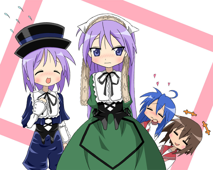 hiiragi kagami, izumi konata, hiiragi tsukasa, suiseiseki, souseiseki, and 1 more (lucky star and 1 more) drawn by aokage
