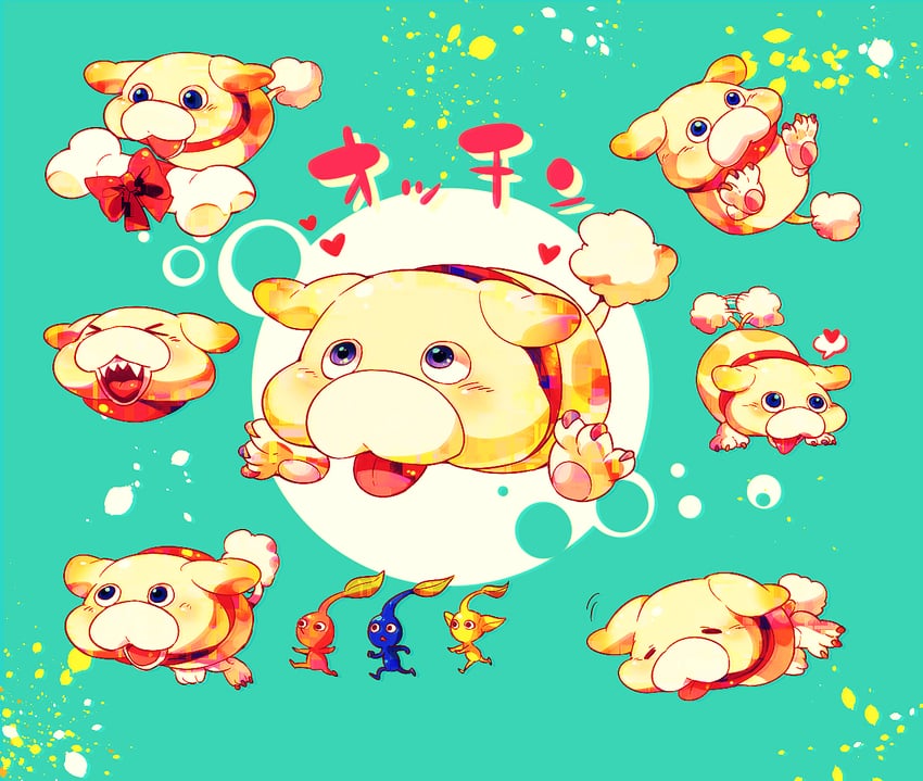 red pikmin, yellow pikmin, blue pikmin, and oatchi (pikmin and 1 more) drawn by shirushiki