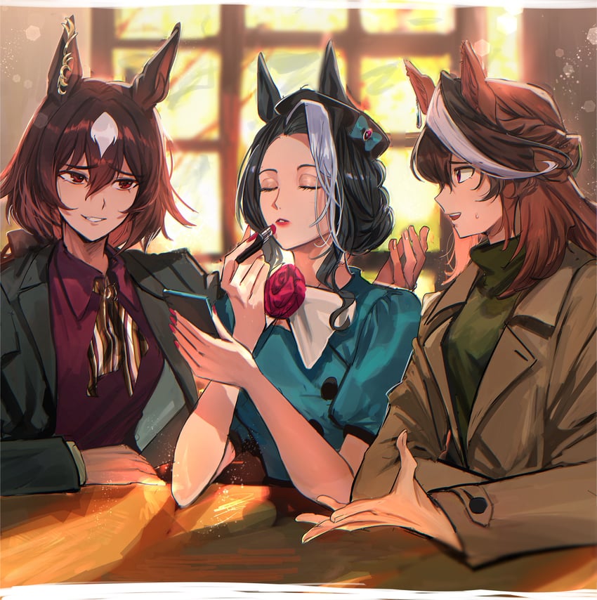 symboli rudolf, sirius symboli, and mejiro ramonu (umamusume) drawn by bojue_(hakus_1128)