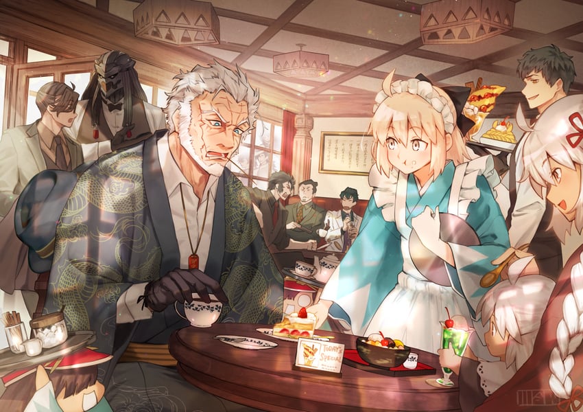 okita souji, oda nobunaga, okita souji alter, okada izou, saitou hajime, and 9 more (fate and 1 more) drawn by madokakawai