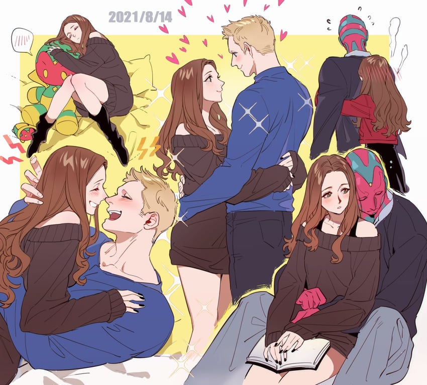 wanda maximoff and vision (marvel and 2 more) drawn by qin_(7833198)