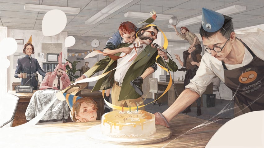 kim kitsuragi, harry du bois, jean vicquemare, judit minot, cuno, and 3 more (disco elysium) drawn by chanasykine