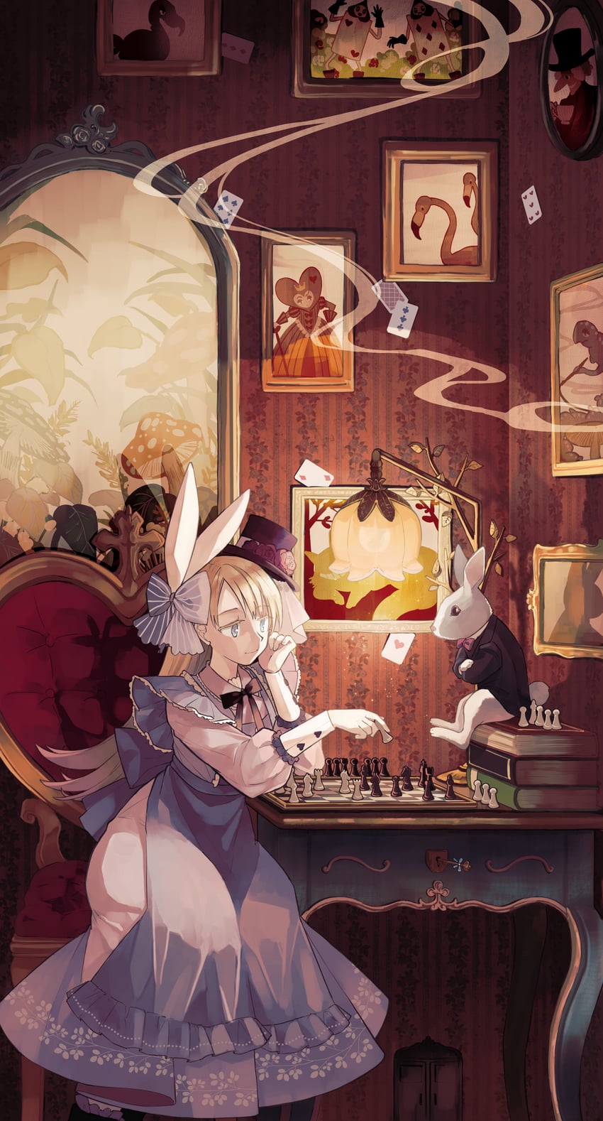 alice, white rabbit, cheshire cat, mad hatter, queen of hearts, and 1 more (alice's adventures in wonderland) drawn by hinata_(echoloveloli)