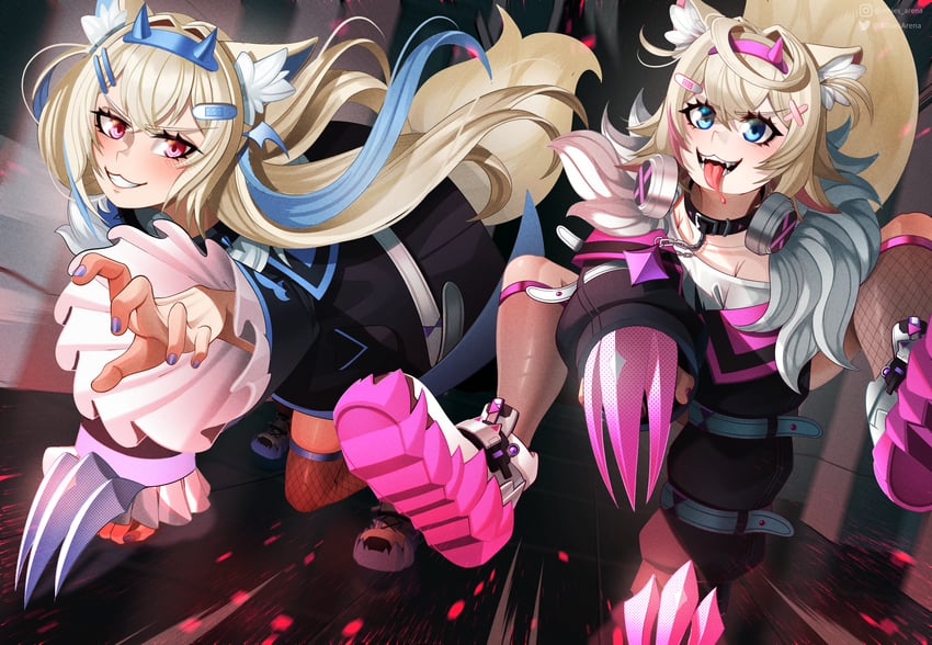 fuwawa abyssgard and mococo abyssgard (hololive and 1 more) drawn by athies