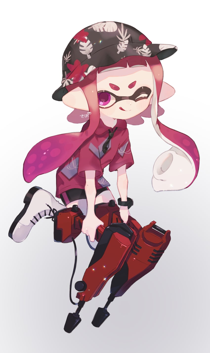 inkling player character and inkling girl (splatoon) drawn by sabata_saba