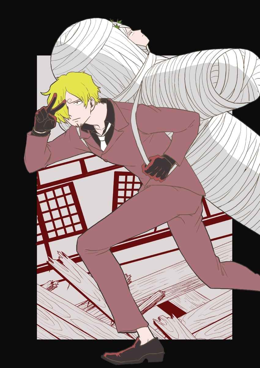 roronoa zoro and sanji (one piece) drawn by 22nyaaoo