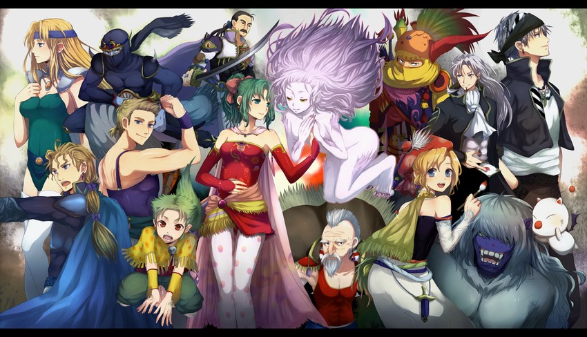 terra branford, moogle, celes chere, locke cole, relm arrowny, and 11 more (final fantasy and 1 more) drawn by kamanatsu