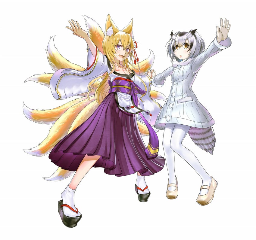 northern white-faced owl and tamamo (kemono friends and 2 more) drawn by dolos